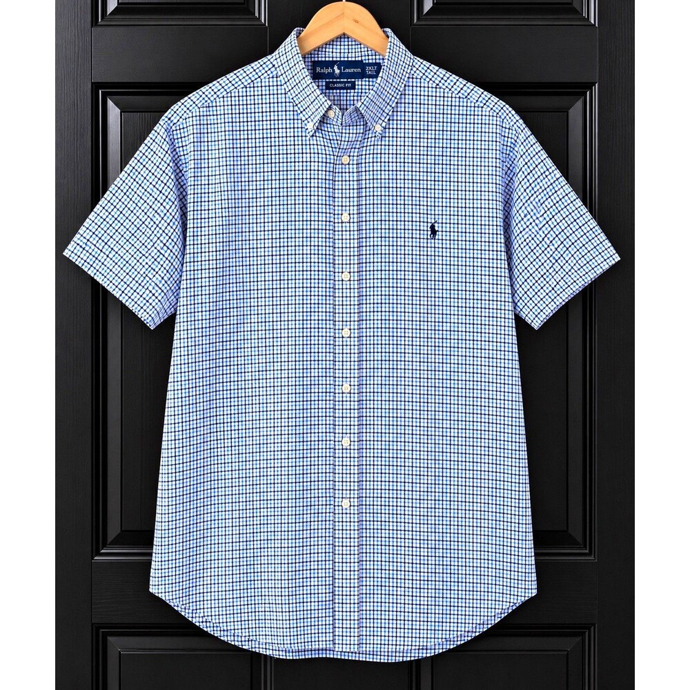 Ralph Lauren Classic Fit Men’s 2XLT Blue White Check Cotton SS Button-Down